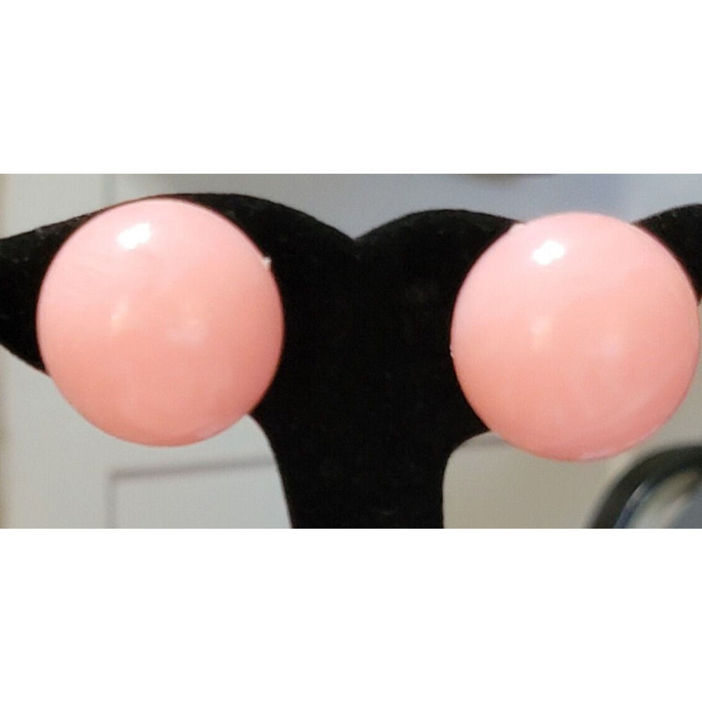 Vintage‎ Pink Clip-on Earrings, 1.5" Lucite Chunky, Hong Kong, Mid-century rc-20